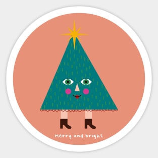 Cute funny Christmas tree merry and bright holiday season Sticker